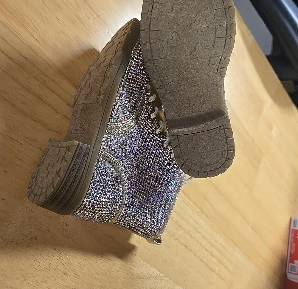 Size 7 Kids Glitter Lace-Up Ankle Boots - Silver